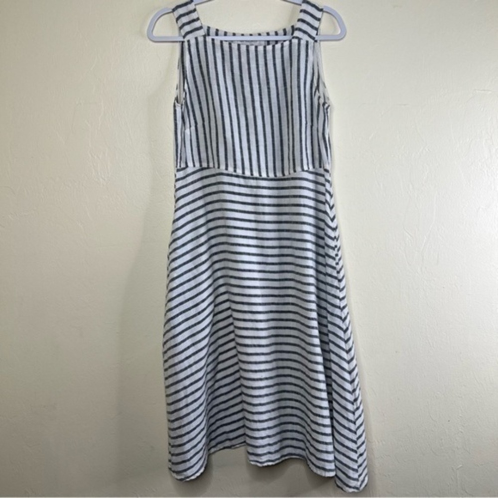 Grizas‎ Linen Dress with pockets Womens XS Grey White Stripped Summer Lagenlook